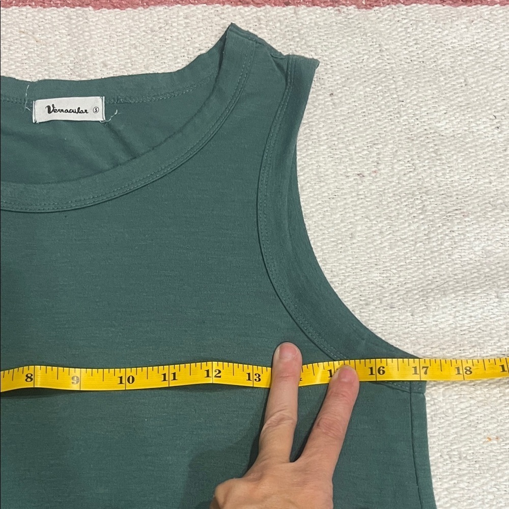 (260)Comfy Dark Green Sleeveless Mini Dress - Picture 3 of 3